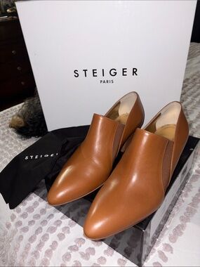 Walter Steiger Cognac Brown Leather Pointed-Toe Slip-On Heels